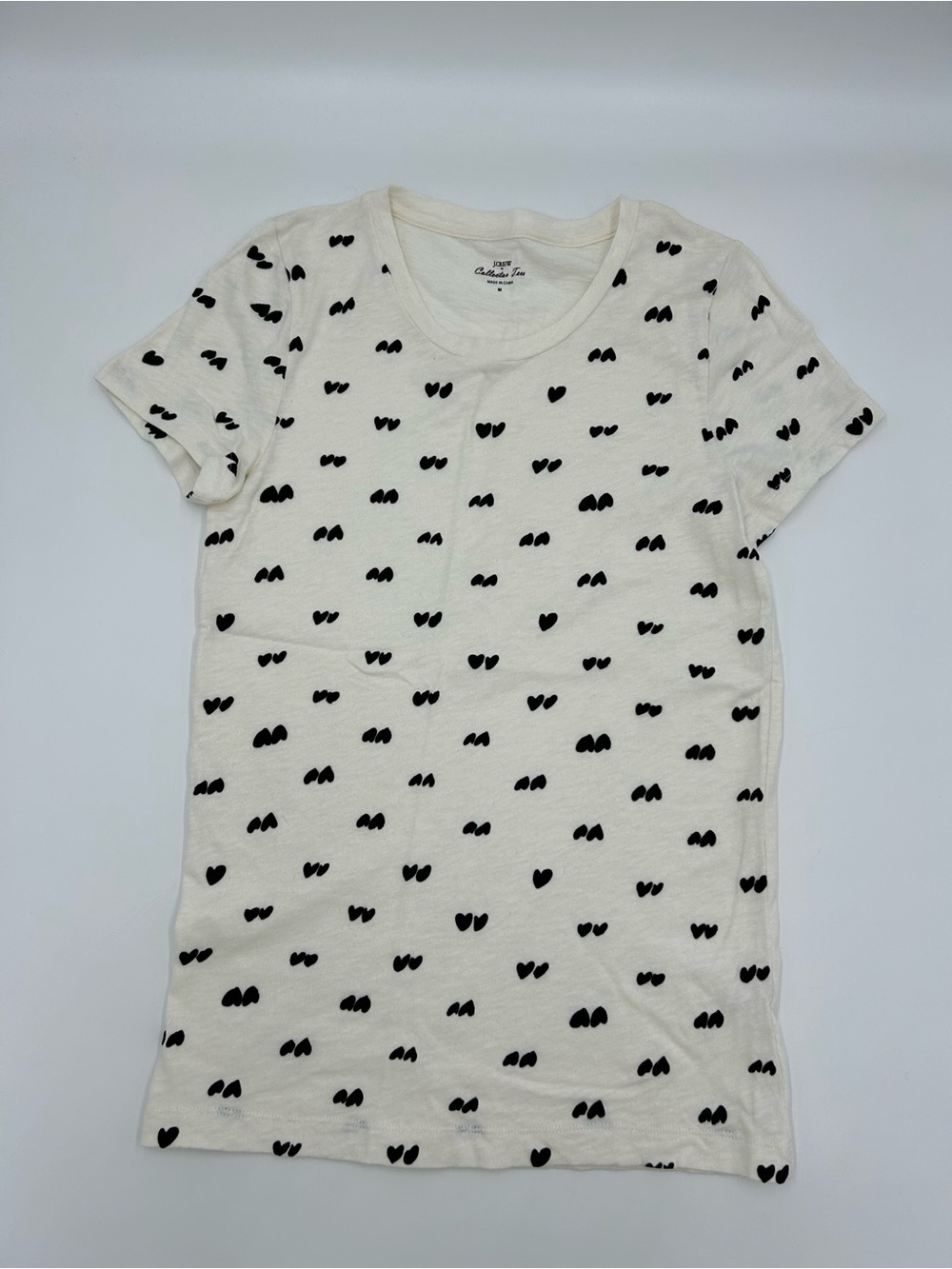 J. Crew Cream Tee with Black Heart Print M